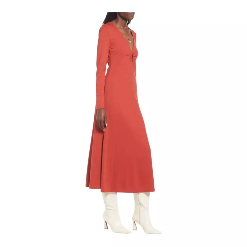 OPEN EDIT Ruched Cutout Long Sleeve Midi Dress In Rust Bossa - Picture 3 of 6